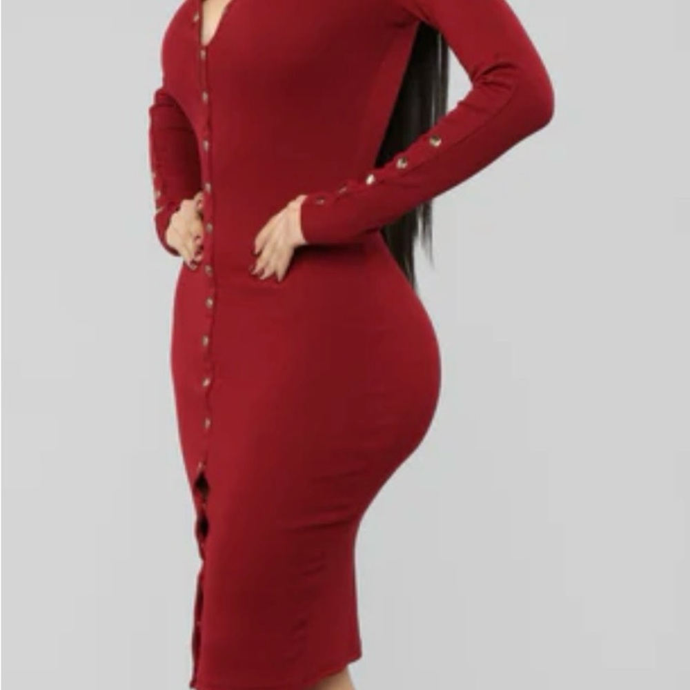 Fashion Nova Burgundy Midi Dress
